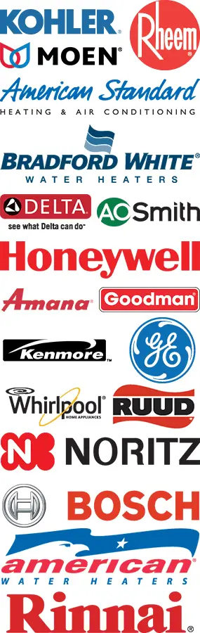 A group of different brands of air conditioners and furnaces.